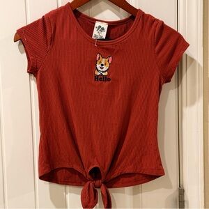 Lily Bleu Red Corgi Tie-Front Tee girls Large. Color is like soft rose